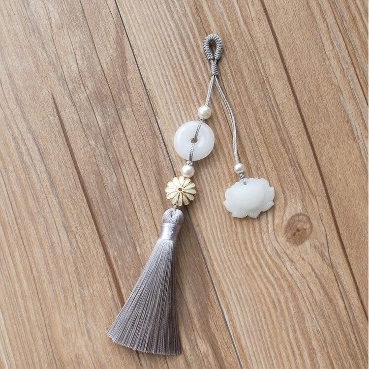 旗袍压襟挂件 平安扣莲花 复古中式棉麻配饰 汉服压襟流苏挂件 翠墨烟