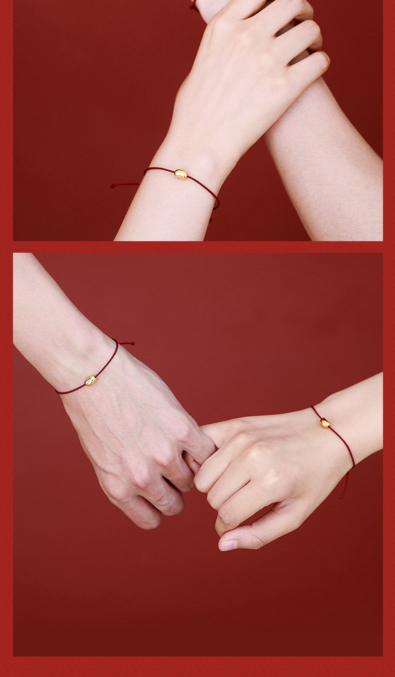 老凤凰黄金相思豆转运珠手链999足金情侣红绳金豆子男女款手绳脚链