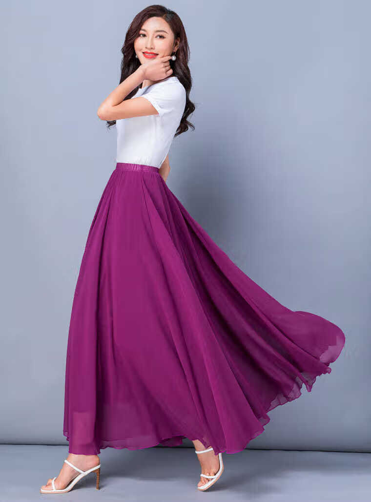 时尚新款仙女下半身裙中长款a字夏季雪纺纱裙休闲子 白色 s【图片