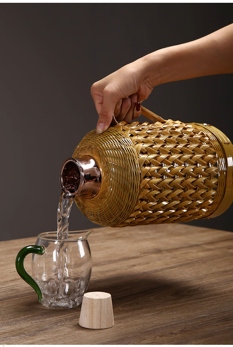 纯手工竹编热水壶复古老式保温瓶家用竹编暖壶玻璃内胆开水壶外壳