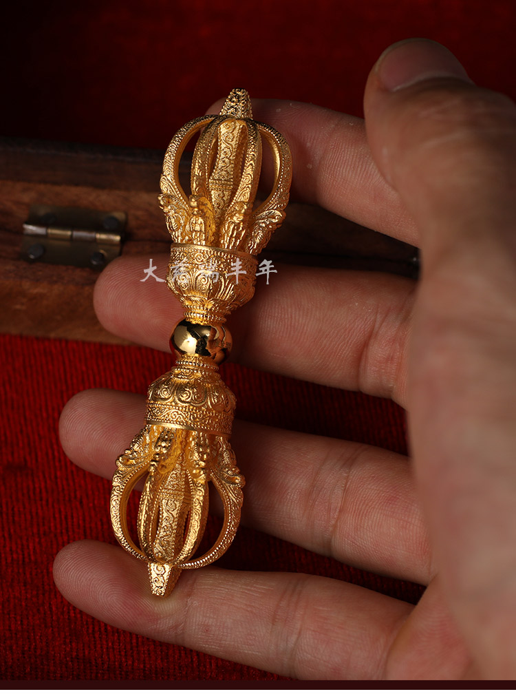梦赤心足金999古法黄金永乐九股金刚杵吊坠挂件降魔杵密宗法器定制