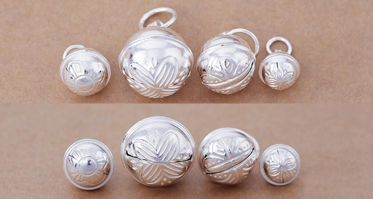 品她99纯银莲花铃铛宫铃足银diy配件大小铃铛光面手工配件吊坠有响声