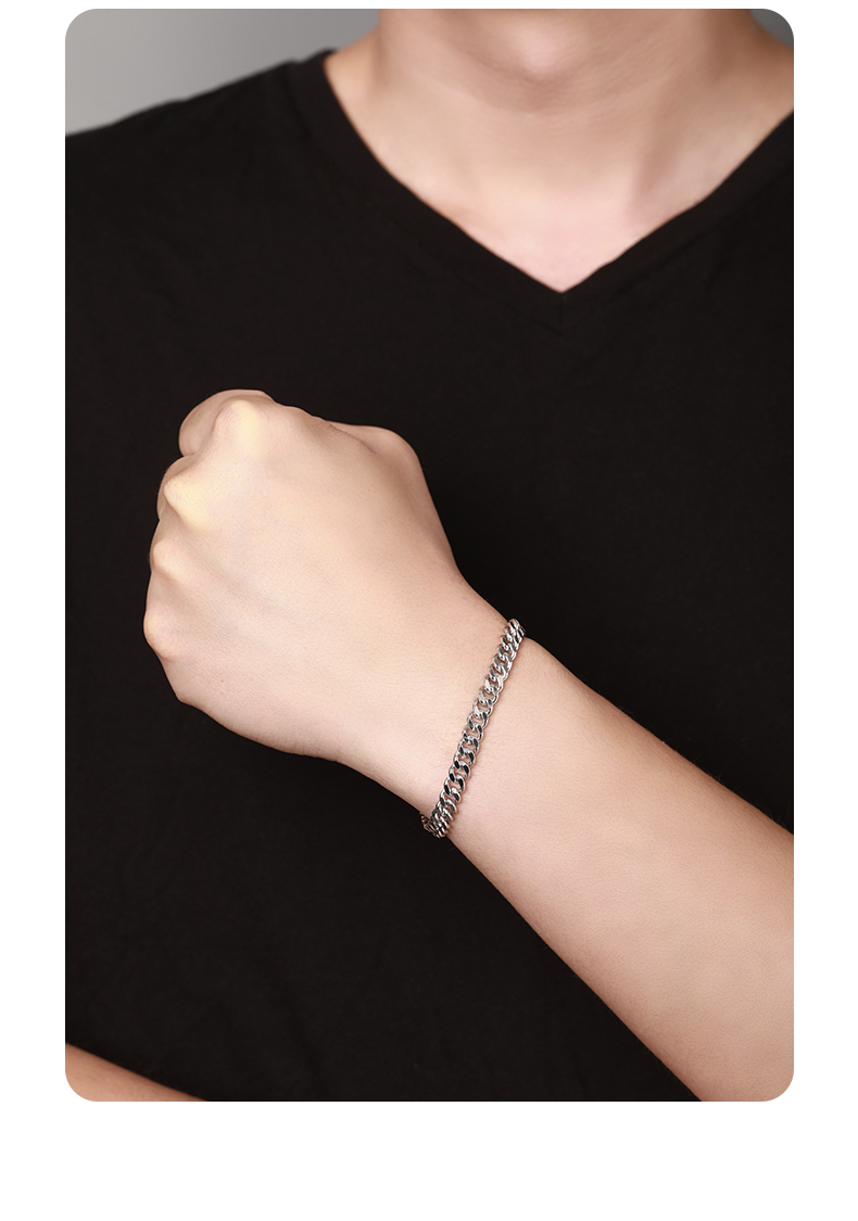 白金男士手链高级感ins小众简单大方男潮个性铂金pt950古巴手链 定制