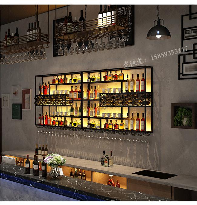 酒吧柜靠墙酒吧吧台酒柜靠墙创意工业风酒架子展示葡萄酒红酒铁艺酒架