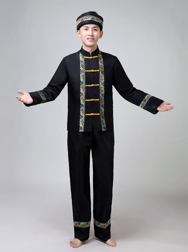 少数民族舞蹈土家族表演服苗族服装广西壮族服装彝族民族风男衣服2019