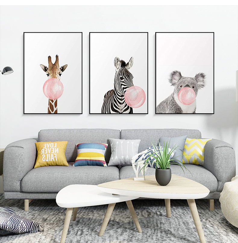 悦豪yuehao手绘油画派对动物三联客厅沙发装饰画轻奢玄关装饰画挂画a