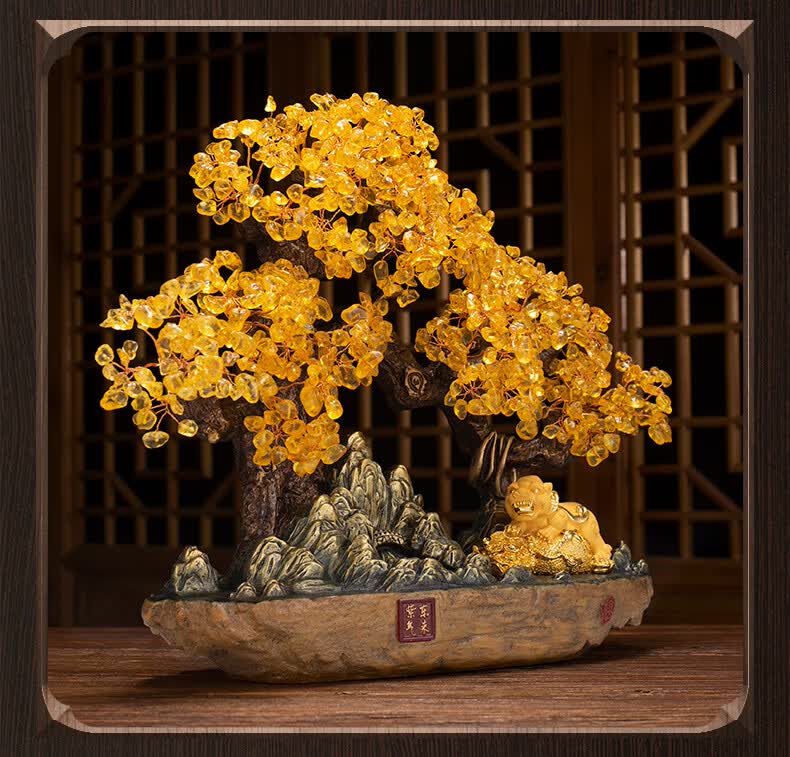 紫气东来貔貅摆件紫水晶发财树摇钱树客厅玄关装饰品开业礼品 紫气东