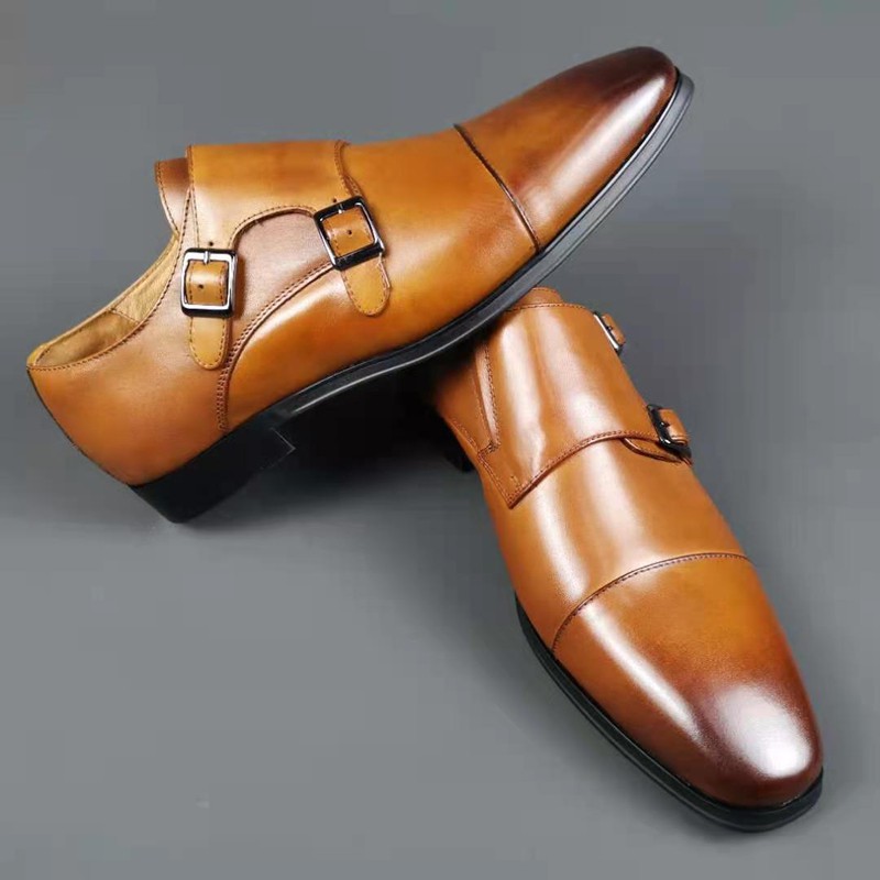 惊爆正装男士皮鞋真皮英伦风商务休闲硬底一脚蹬鞋大码孟克鞋品质定制