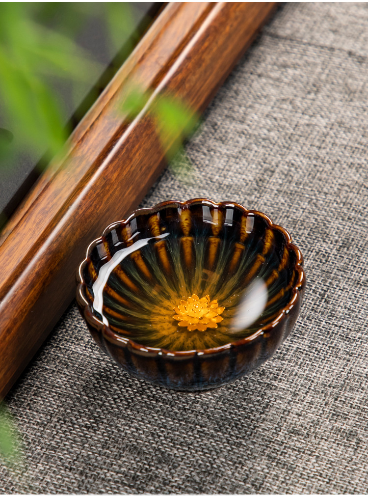 德化窑变主人茶杯茶盏单杯天目建盏镶银陶瓷功夫茶具茶碗品茗杯 窑变