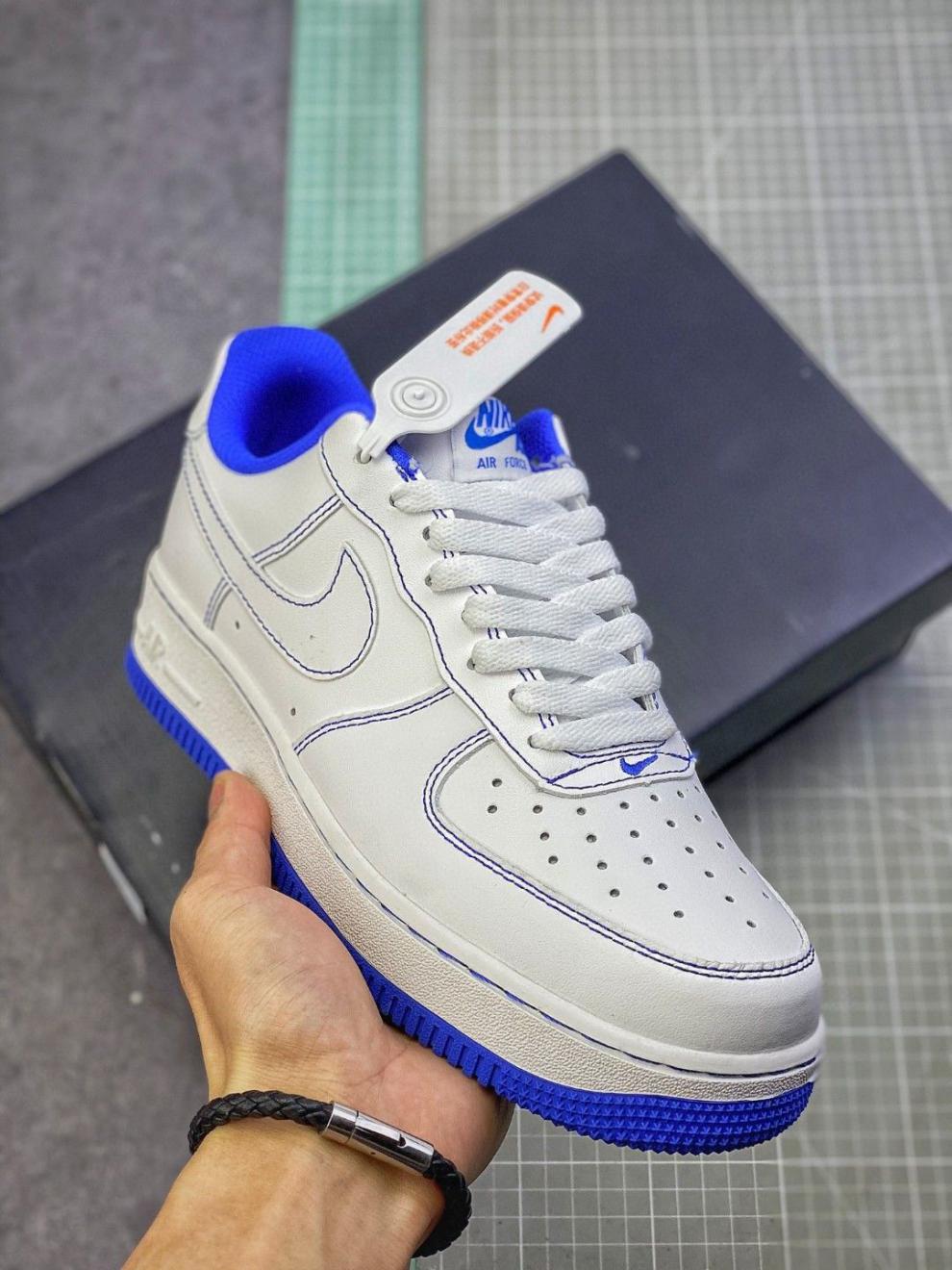 耐克af1蓝红绿缝线黑白缝线头层女鞋低帮板鞋cw1575莆田纯原 空军白