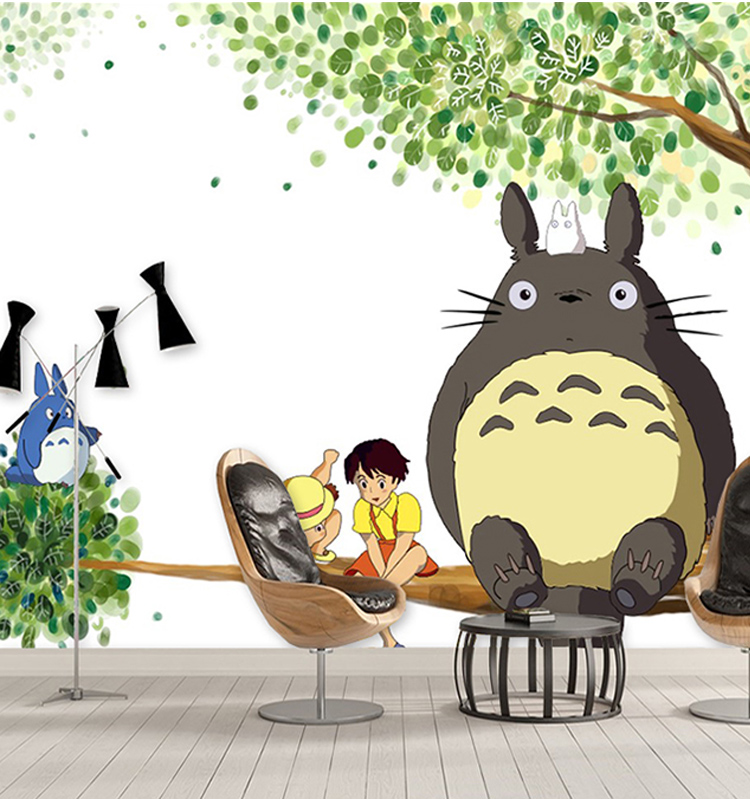 卡通龙猫壁纸儿童房墙画男女孩卧室墙布客厅动漫背景墙墙纸 32d无缝超