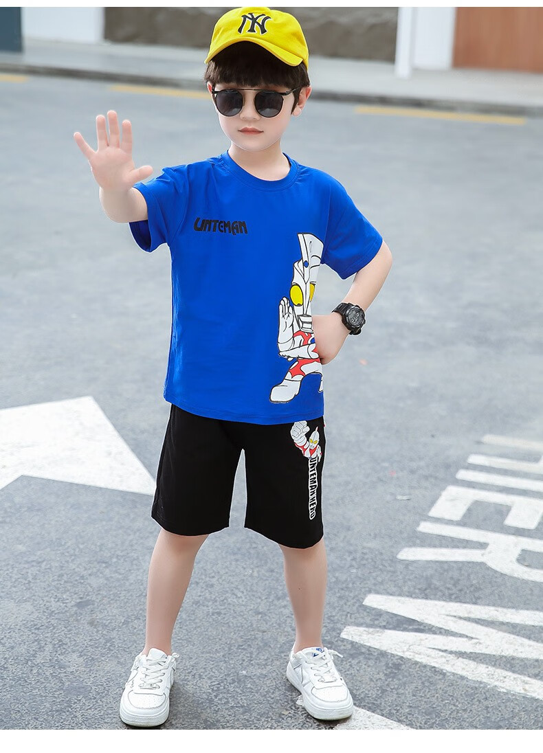衣服2022新款帅气小男孩夏装儿童短袖套装夏季男童超人服装运动两件套
