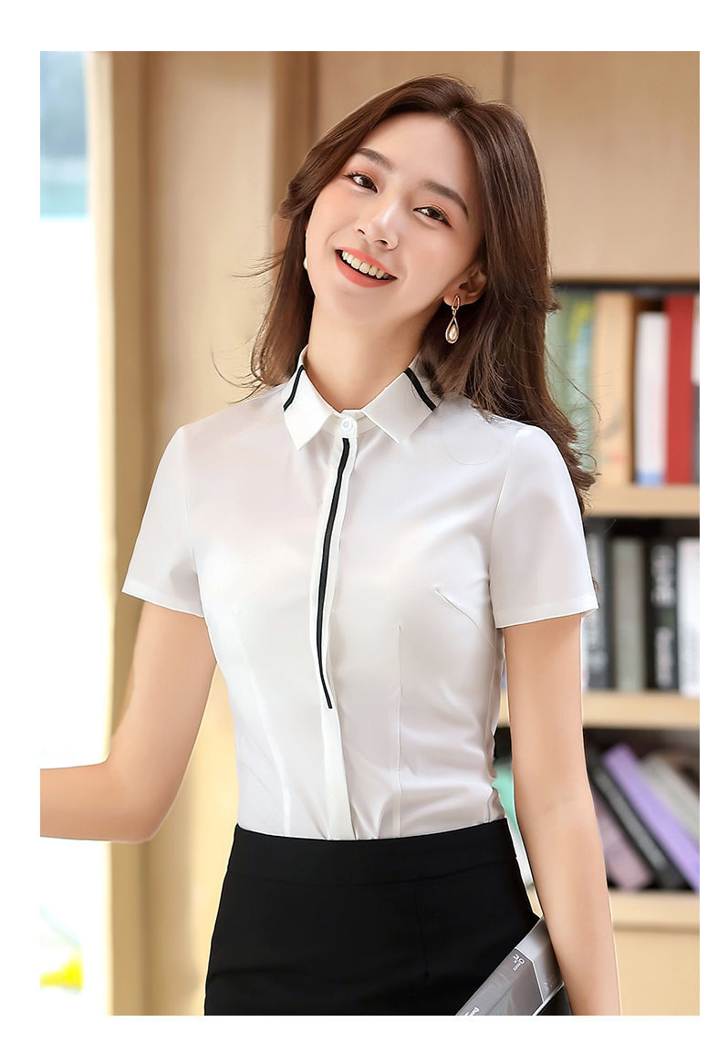 配西装的衬衫女生职业衬衣白白色衬衫女短袖职业正装韩版翻领上衣夏季