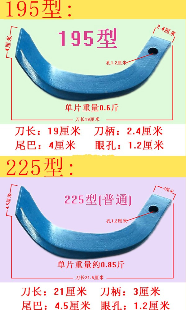 旋耕机刀片配件手扶拖拉机微耕机锰钢刀片195型一箱60片