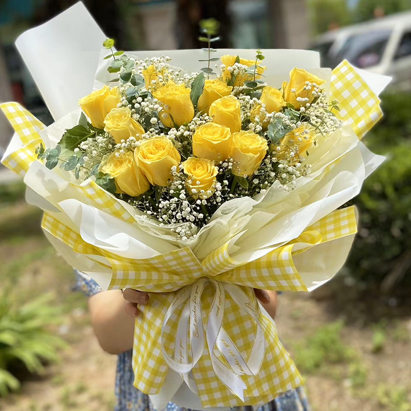 黄玫瑰花束鲜花速递同城上海深圳广州杭州南京成都配送店 【香槟玫瑰
