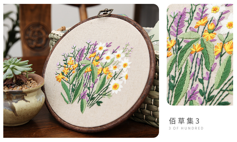 手工刺绣diy材料包初学新手绣花卉布艺复古十字绣小幅挂画 百草集1(非