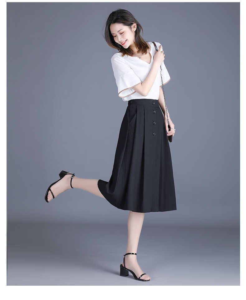 显瘦半身裙女松紧腰裙子大摆裙 深蓝色 l【图片 价格 品牌 报价】