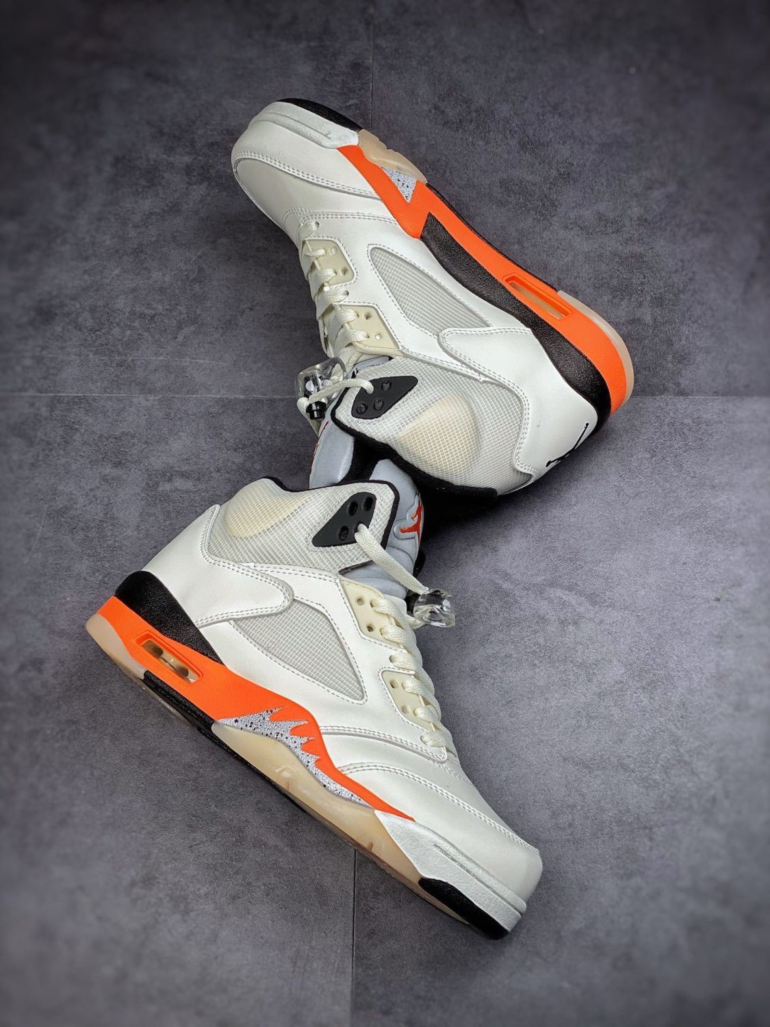 【官方京选】【高版本】aj5白橙扣碎 后跟气垫高帮潮流运动鞋aj男女