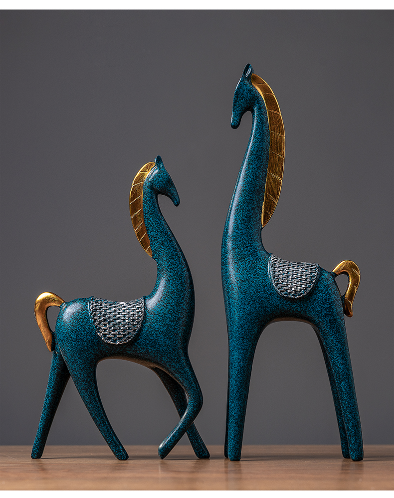 客厅酒柜装饰品玄关电视柜中式马摆件现代轻奢工艺品马到成功黑色一对