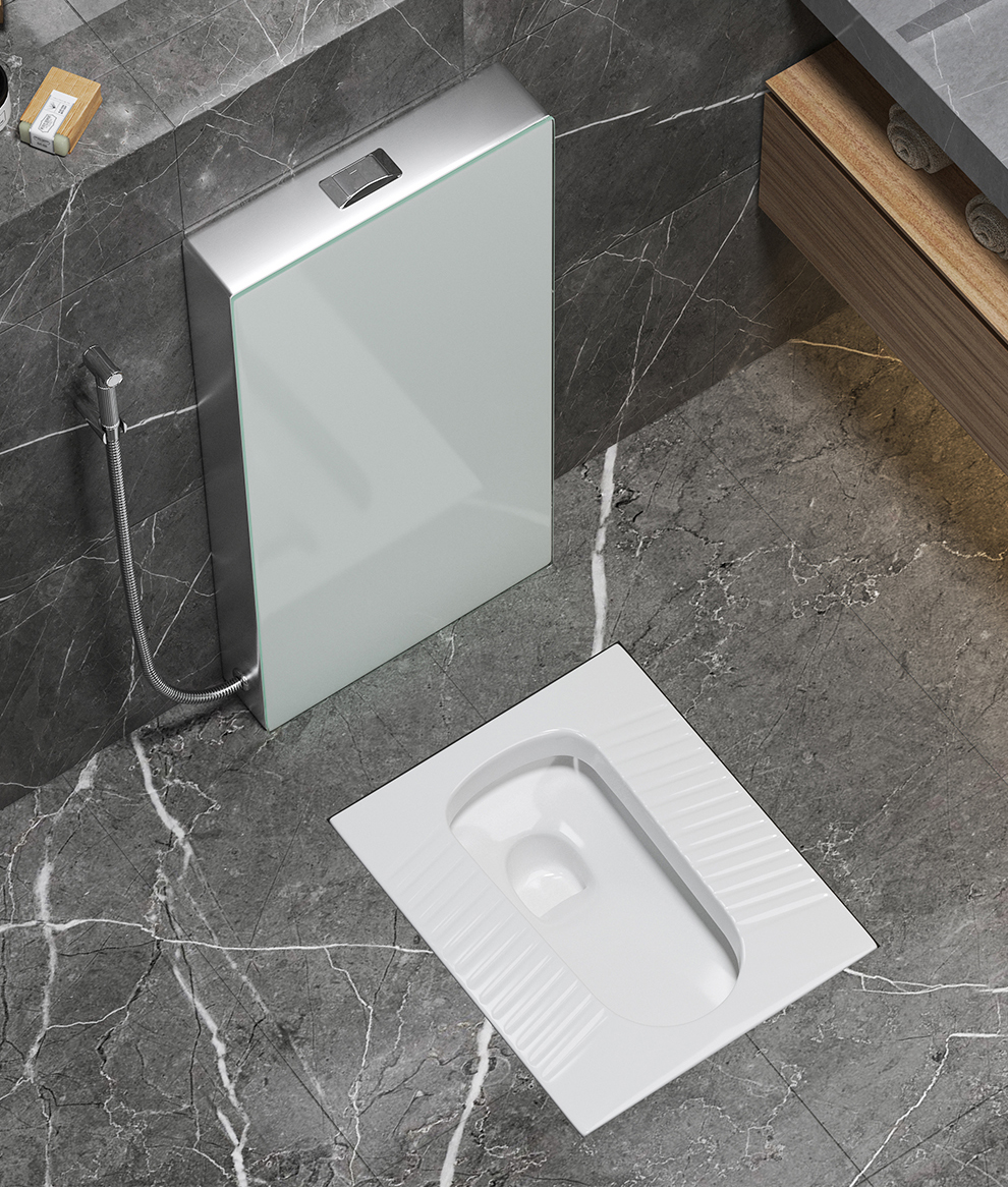 蹲坑式冲水箱家用便池隐藏落地式水箱整套防臭的 带盖无弯后排蹲便