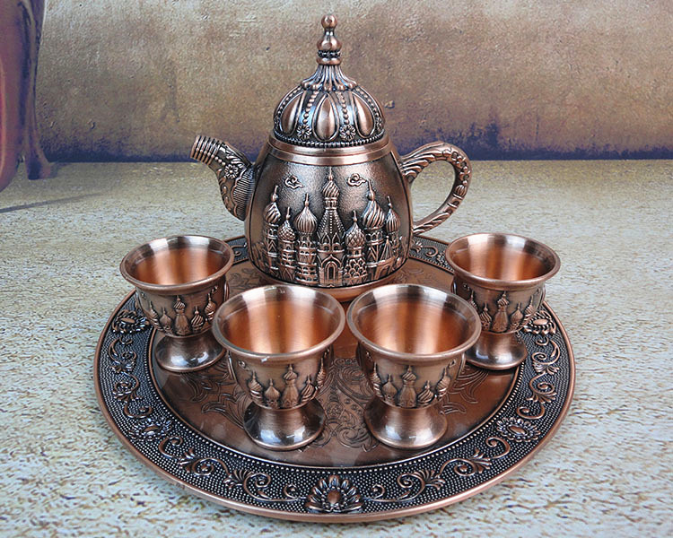 锡器商务礼品俄罗斯工艺品摆件锡制茶具整套装茶壶茶杯托盘吉祥象