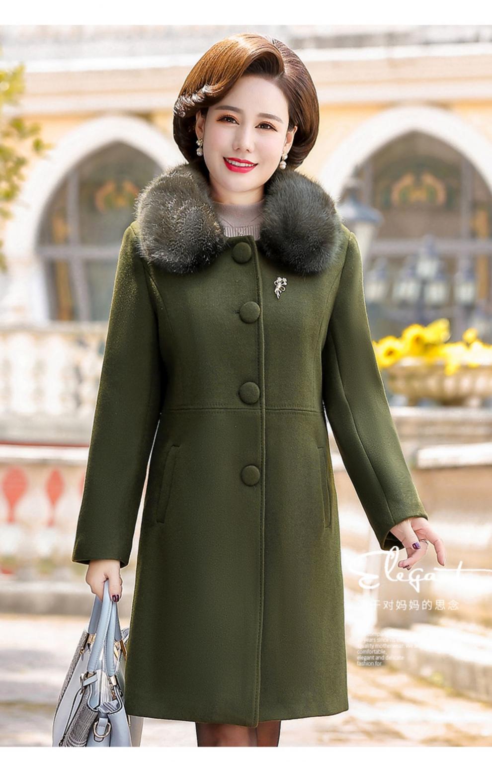 千百怡恋妈妈冬装新款气质纯色呢大衣中老年女装冬季舒适保暖毛呢外套