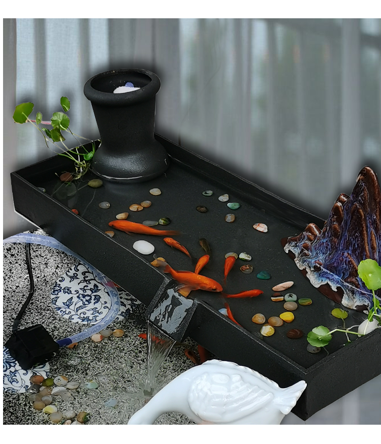 陶瓷鱼缸流水器摆件循环流水石缸过滤器流水板摆件假山造景配件新窑变