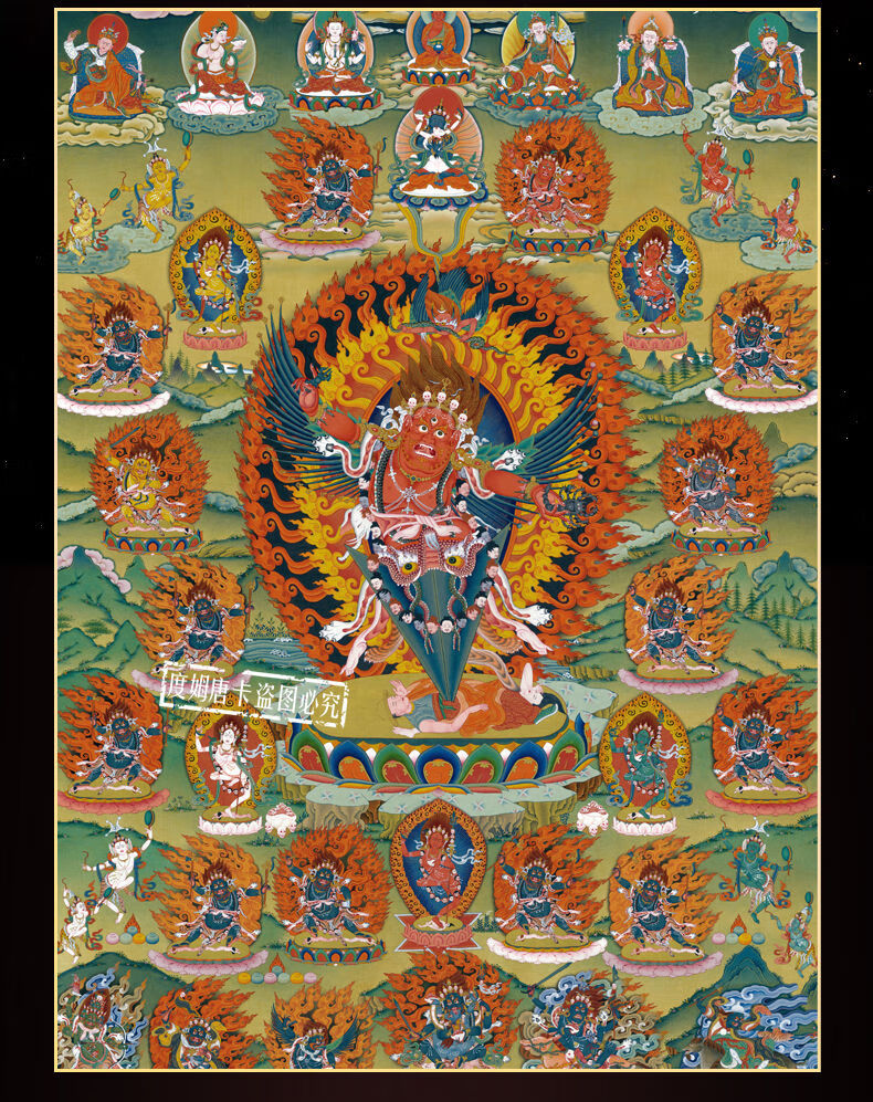 适用 唐卡愤怒莲师普巴像挂画仿手绘颜料印刷家用菩萨像饰画 (含画心)