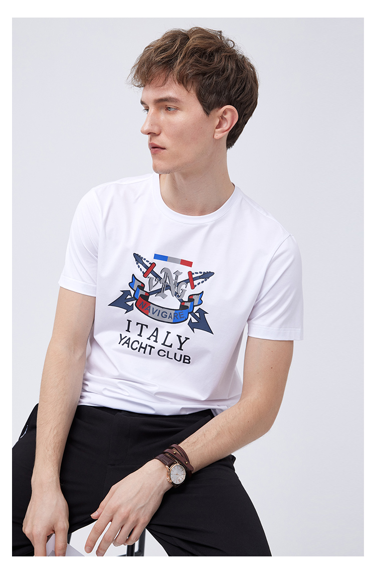 navigare意大利小帆船短袖t恤男夏装半截袖休闲圆领体恤轻薄男装黑xxx