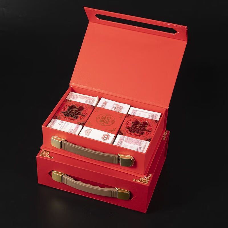 新款手提礼金盒婚庆喜宴回礼盒5至20万超大聘礼盒彩礼盒磁扣龙凤呈祥6