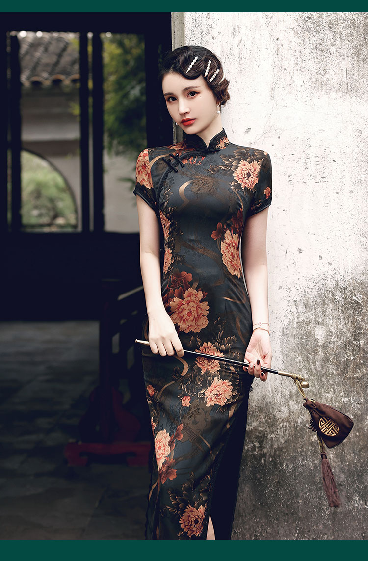 瑞品韩女军阀太太旗袍轻款复古民国风老上海黑色长款高端性感女 红色