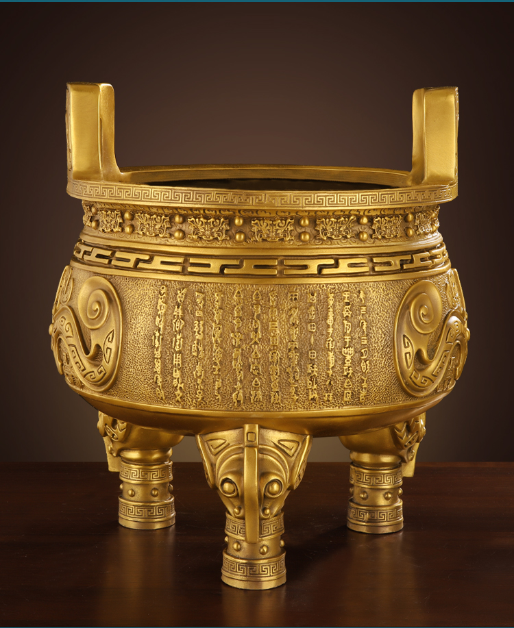 鼎炉鼎盛千秋三足盛鼎客厅家居装饰办公室商务礼品 黑油纯铜方形盛鼎