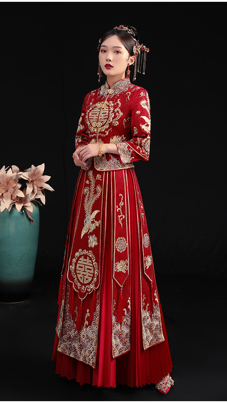 小个子中式新娘嫁衣矮个子秀禾服2022年新款修身禾服婚纱婚礼服结婚