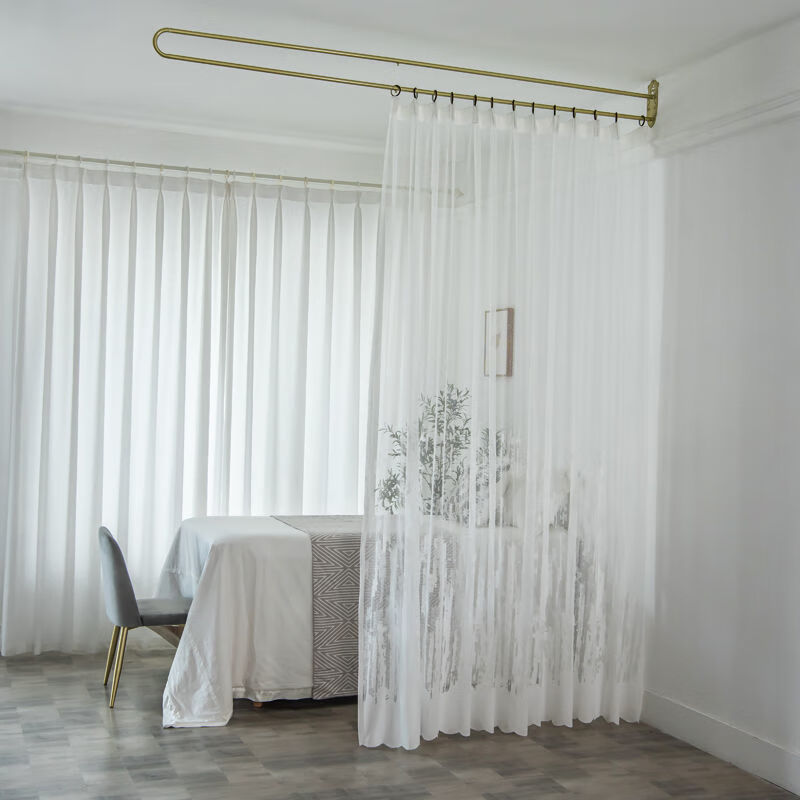 美容院铁艺小u形隔断帘杆养生馆理疗美容床透光不透人纱帘围帘蕾丝纱