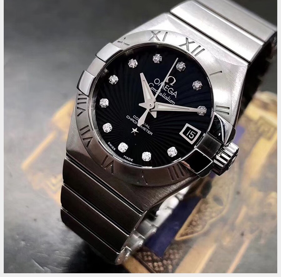 二手95新欧米茄女表星座系列自动机械全精钢日期显示二手手表