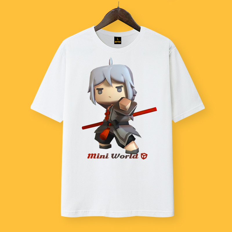 迷你世界衣服短袖男女夏季叶小龙迷斯拉游戏周边儿童卡通棉t恤白色熊