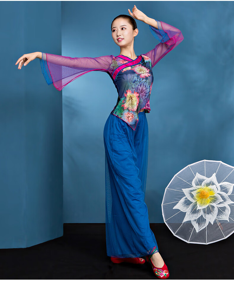 舞跳舞服装2019新款夏季民族风古典秧歌舞蹈演出服女夏天套装w紫色s