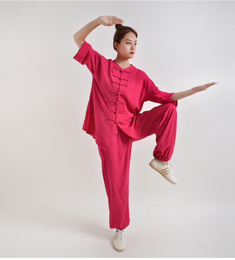 太极服女夏季绵绸中袖练功服武术服棉绸飘逸薄长袖太极拳套装 水蓝色