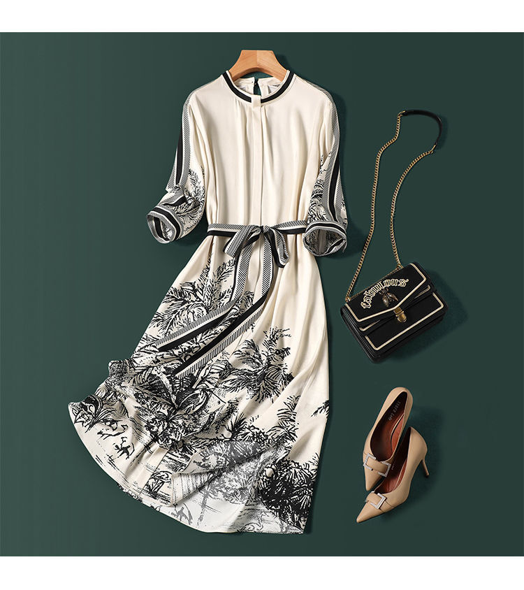 一珂·锦绣桑蚕丝女夏季裙子套装一线品牌尾单剪标女装真丝缎面连衣裙