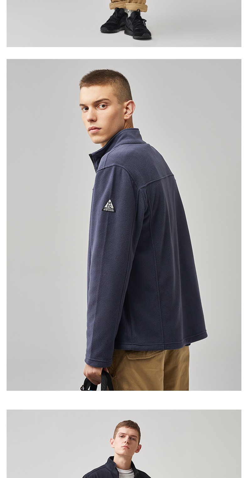 牧高笛抓绒衣 秋冬情侣加厚保暖立领拉链开衫外套抓绒衣 曜石黑/男 s