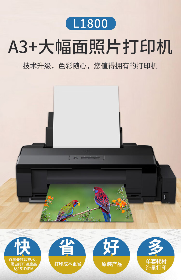 爱普生(epson)l1800彩色墨仓式6色喷墨打印机a3 文档照片家用办公旗舰