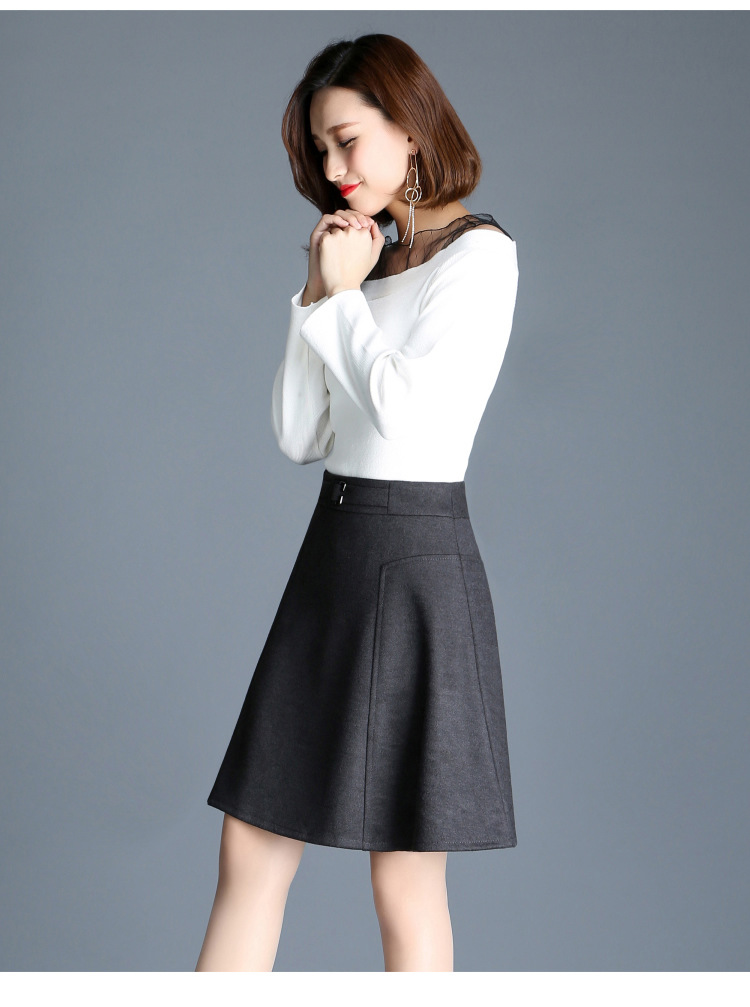 衬衫女长袖新款半身裙秋款毛呢字裙半身短裙女2019秋冬新款高腰显瘦短