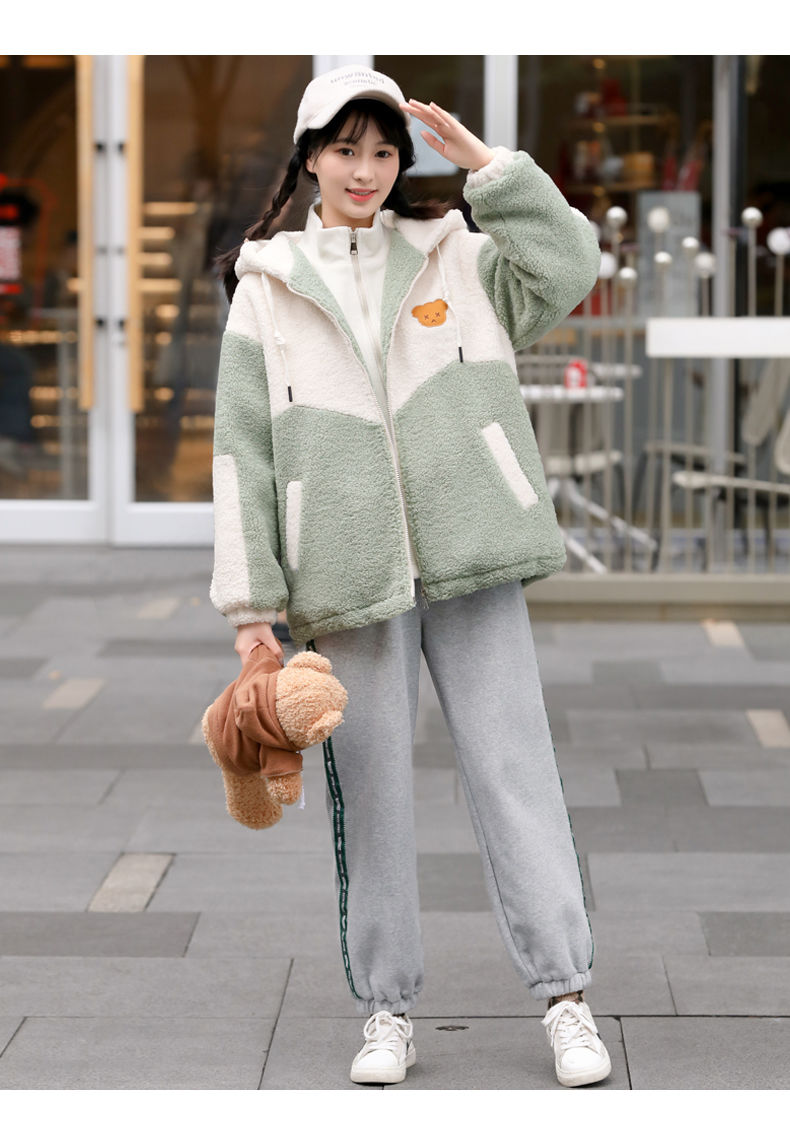 kshk少女冬款羊毛羔外套女森系初中生少女冬装外套加厚羊羔毛绒可爱秋