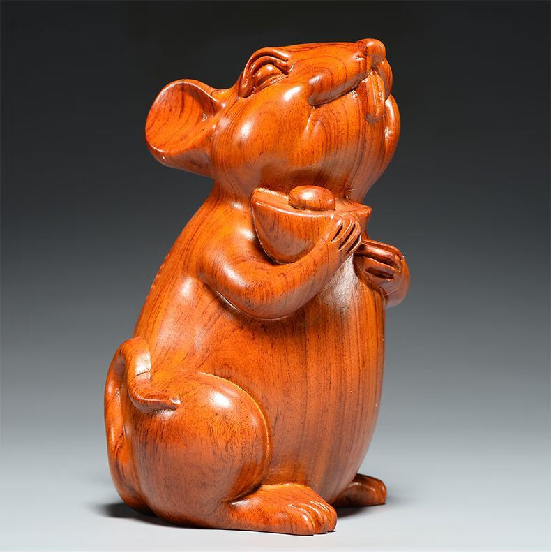 匠令花梨木雕老鼠摆件十二生肖木质鼠雕刻家居客厅摆设办公装饰工艺品