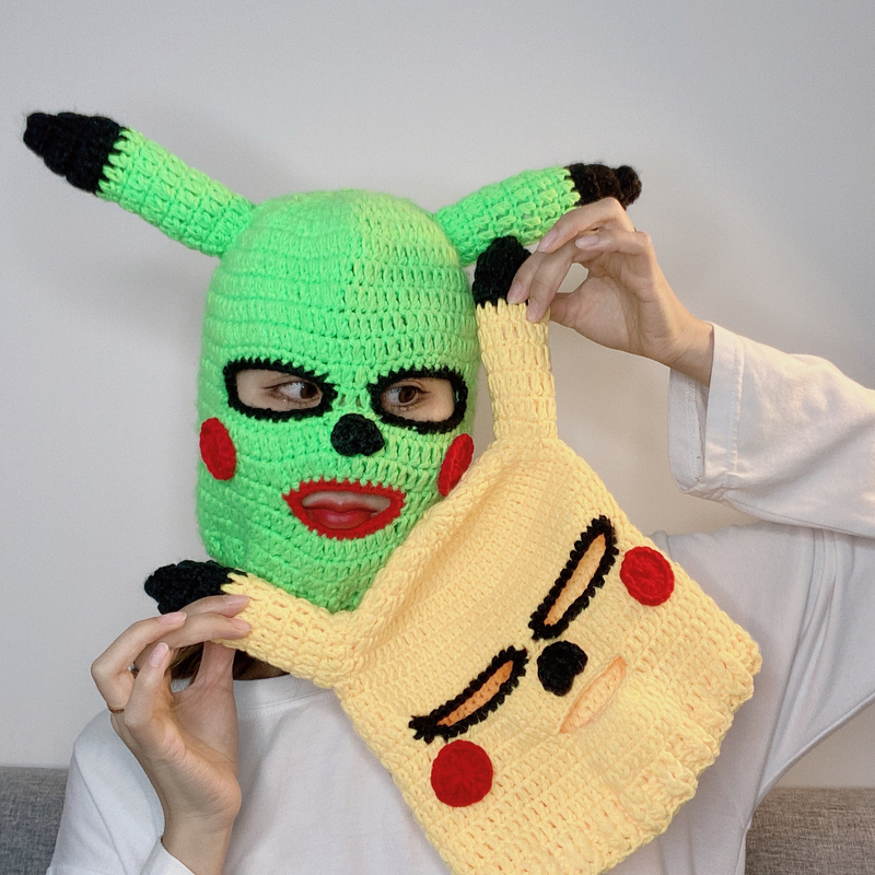 抖音网红皮卡丘头套帽子蒙面搞怪面具全脸面罩男搞笑派对道具 粉色