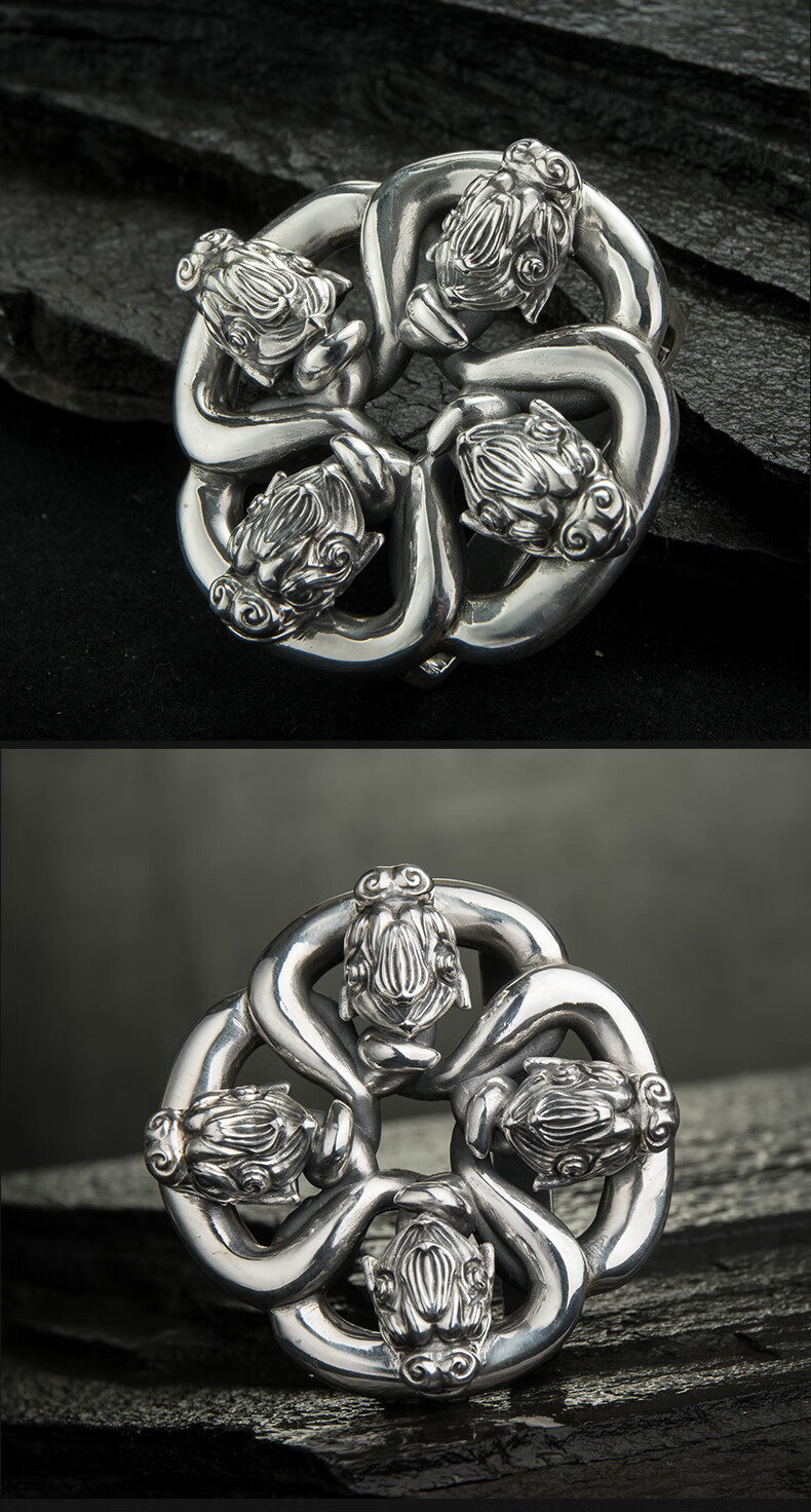 s999足银皮带扣头中式复古璃龙腰带平扣国风龙头造型个性男士板扣