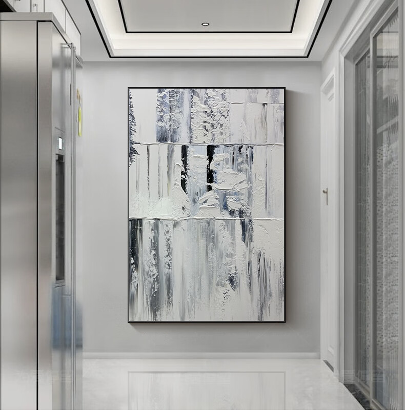 青鸟飞鱼轻奢高端挑空客厅挂画纯手绘油画后现代大幅挂画复式楼挑空