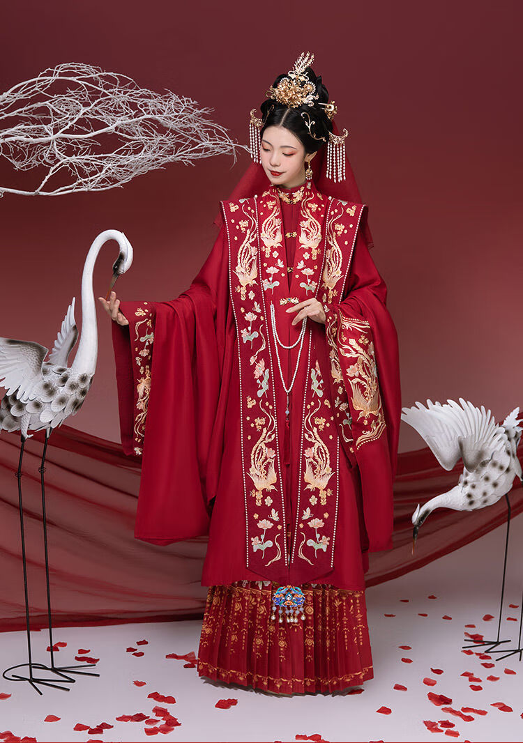 明制婚服凤台曲 凤求凰 花嫁明制合领汉服立领衫对襟齐腰霞帔重工刺绣