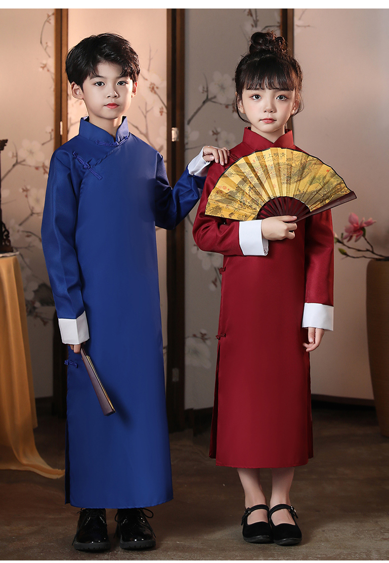 牧儿童相声服男童古装大褂快板长衫演出服中国风说书人长袍表演服装