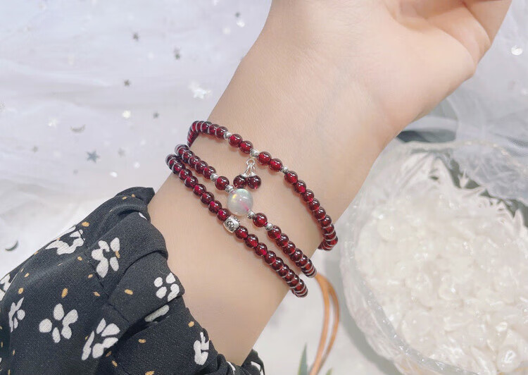 石宫匠 红石榴手链 女7a级收藏级酒红水晶三圈手串饰品女多圈节日礼物